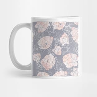 Pink Carnation Outline Pattern in Neutral Blue Mug